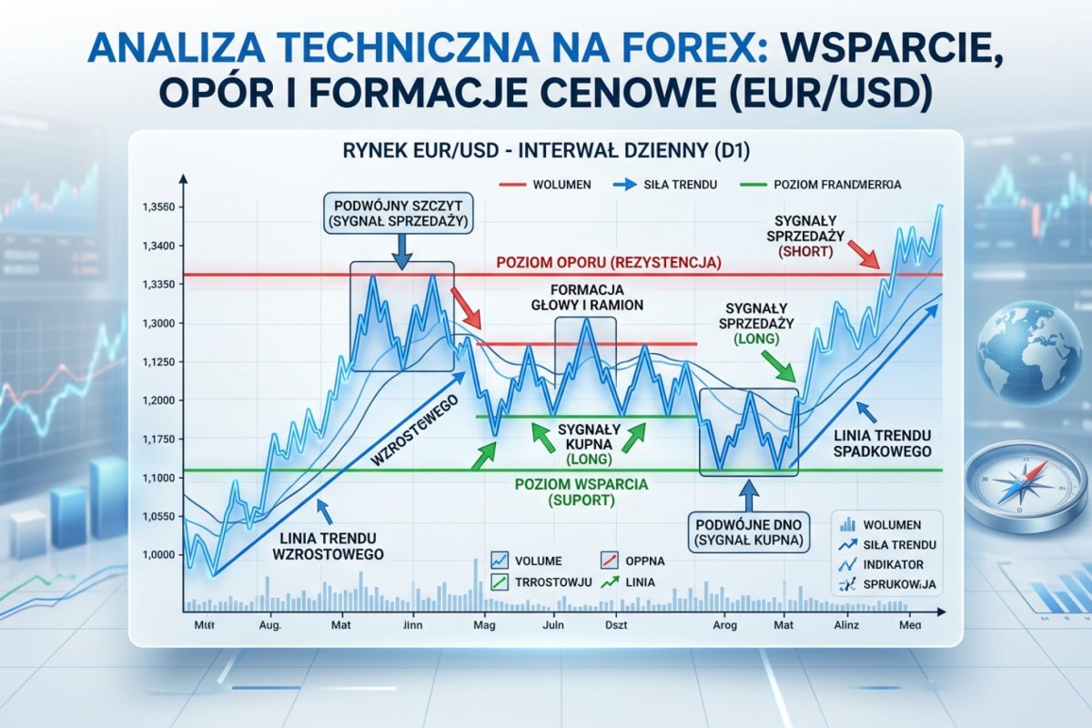 Analiza techniczna na Forex — wsparcie, opór i formacje cenowe na wykresie EUR/USD