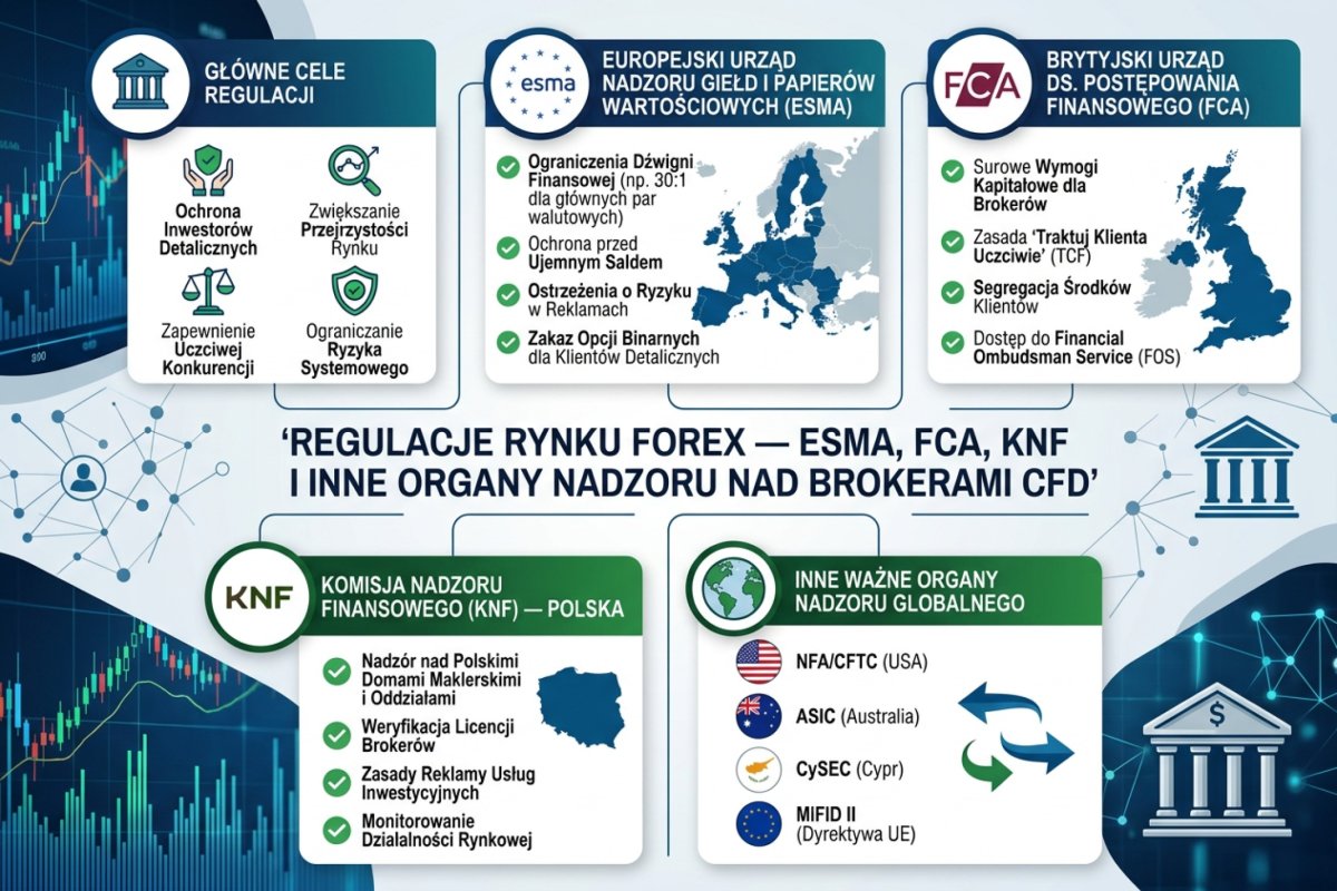 Regulacje rynku Forex — ESMA, FCA, KNF i inne organy nadzoru nad brokerami CFD