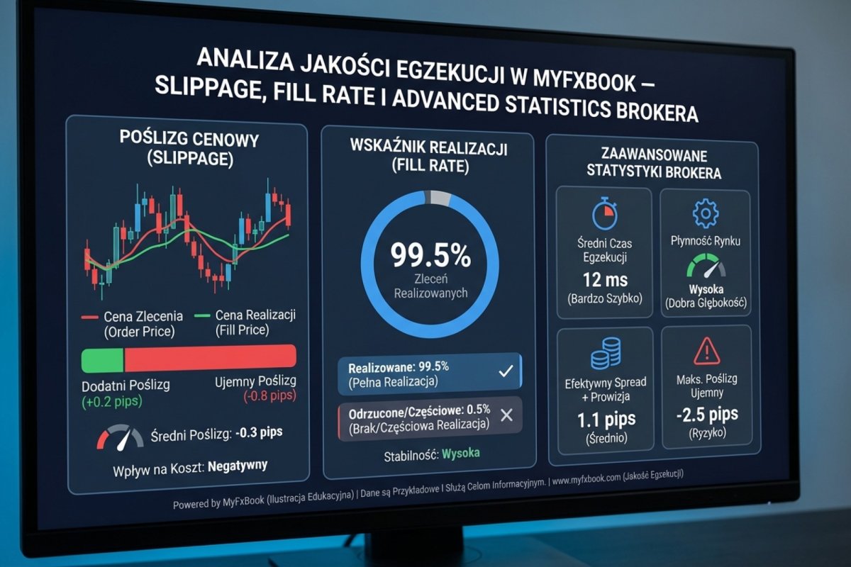 Analiza jakości egzekucji w MyFxBook — slippage, fill rate i advanced statistics brokera