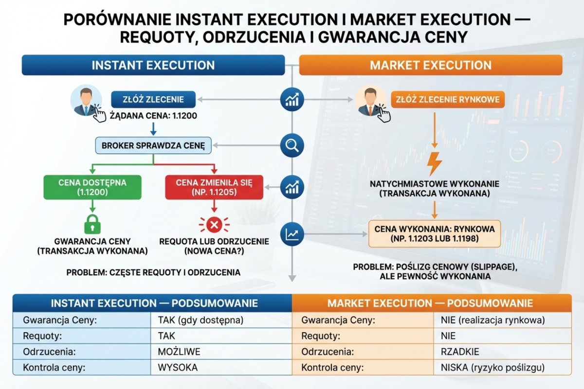 Porównanie Instant Execution i Market Execution — requoty, odrzucenia i gwarancja ceny