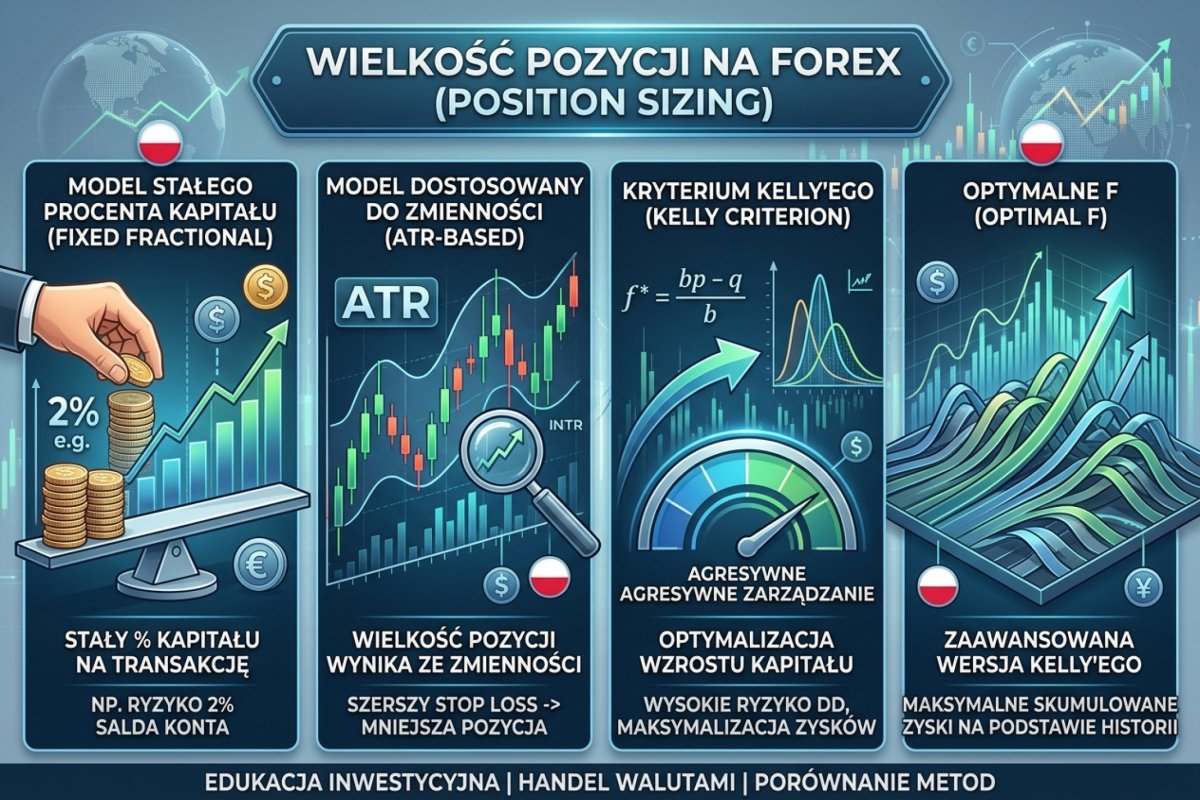 Position sizing na Forex — porównanie modeli doboru wielkości pozycji: fixed fractional, volatility-adjusted ATR, Kelly Criterion i optimal f