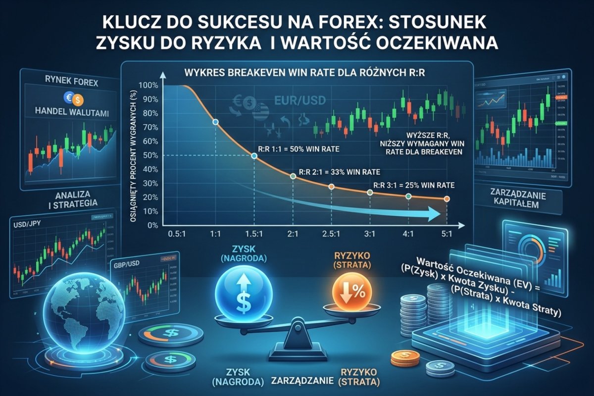 Stosunek zysku do ryzyka i wartość oczekiwana na Forex — wykres breakeven win rate dla różnych R:R