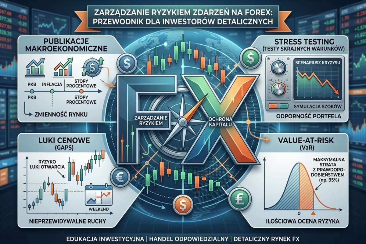 Ryzyko zdarzeń na Forex — publikacje makro, luki cenowe, stress testing i Value-at-Risk w detalicznym FX